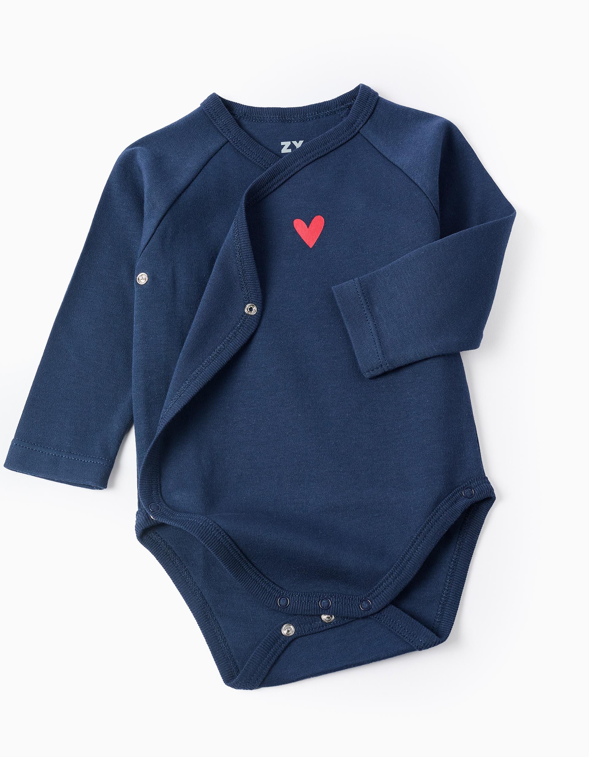 Lot de 4 Bodies Croisés 'Hearts' pour Bébé Fille, Blanc/Bleu