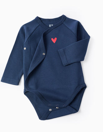 Lote de 4 Bodies Cruzados 'Hearts' para Bebé Niña, Blanco/Azul