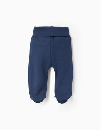 Lote de 4 Pantalones con Pies Extra Cómodos para Bebé 'Corazones', Blanco/Azul