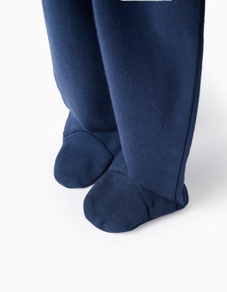Lote de 4 Pantalones con Pies Extra Cómodos para Bebé 'Corazones', Blanco/Azul
