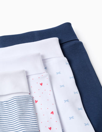Lote de 4 Pantalones con Pies Extra Cómodos para Bebé 'Corazones', Blanco/Azul