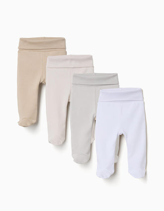 Pack de 4 Pantalones con Pies de Algodón para Bebé Niño, Multicolor