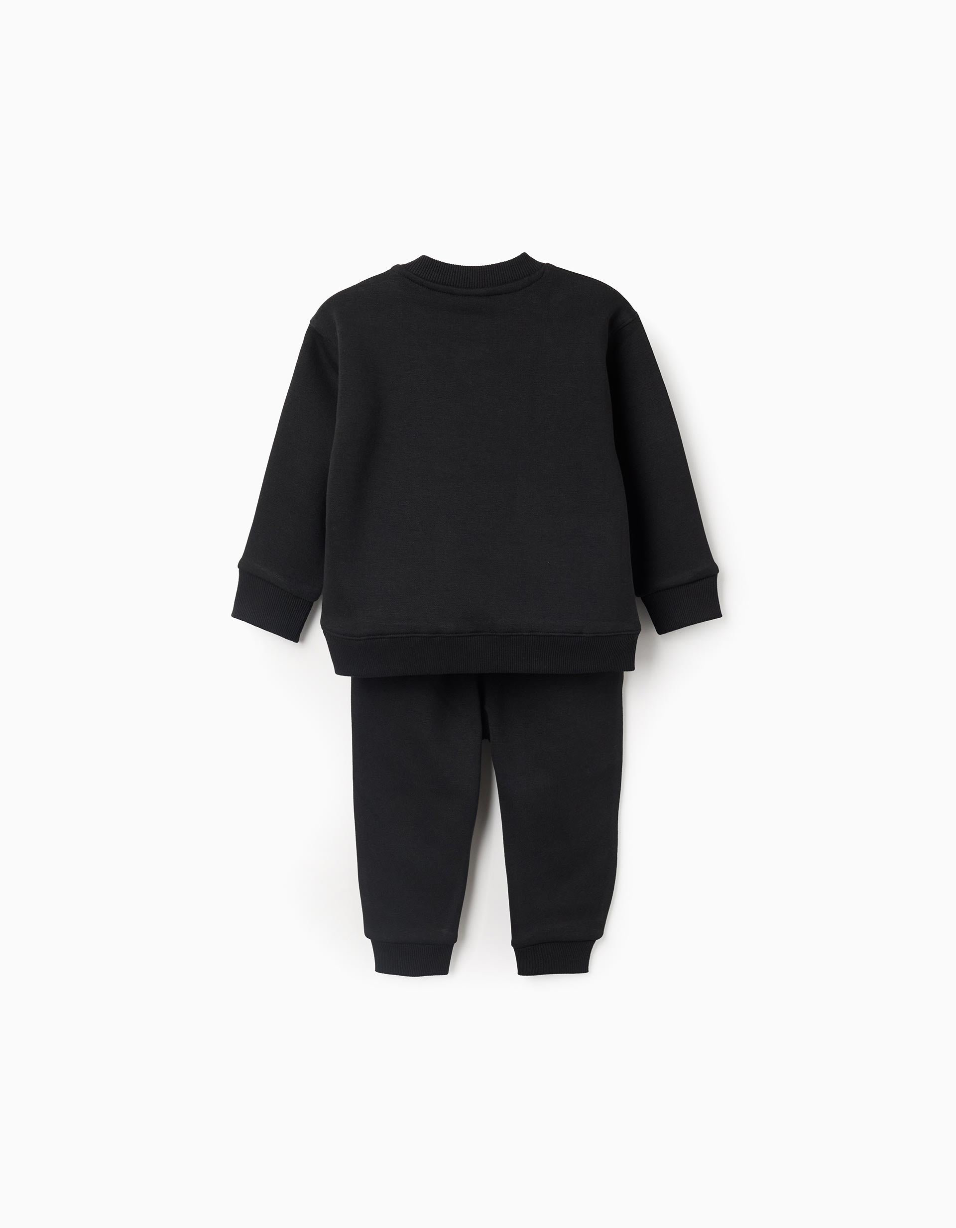 Brushed sweat + joggers with glow-in-the-dark print for baby boys, black