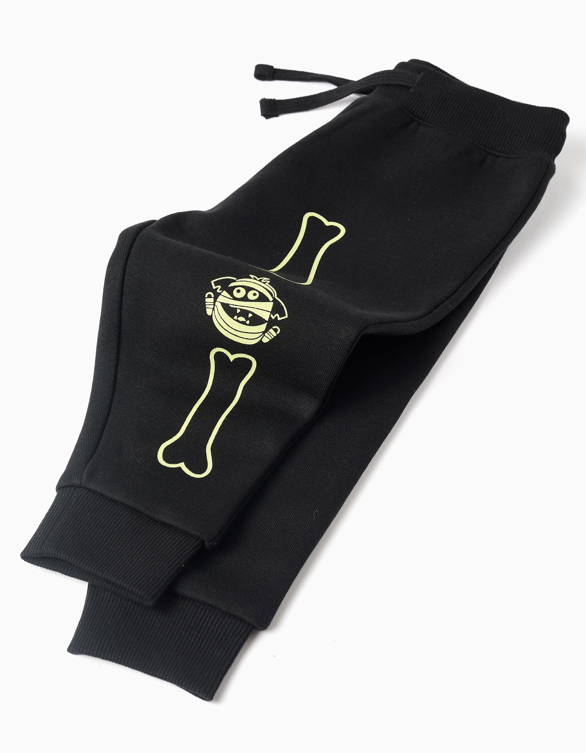 Brushed sweat + joggers with glow-in-the-dark print for baby boys, black
