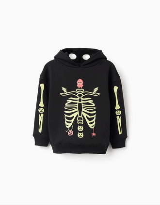 Sweat com capuz cardada que brilha no escuro para menino, preto