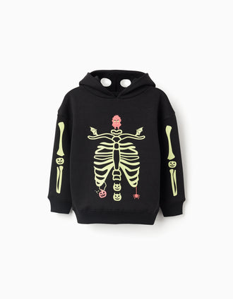 Sweat com capuz cardada que brilha no escuro para menino, preto