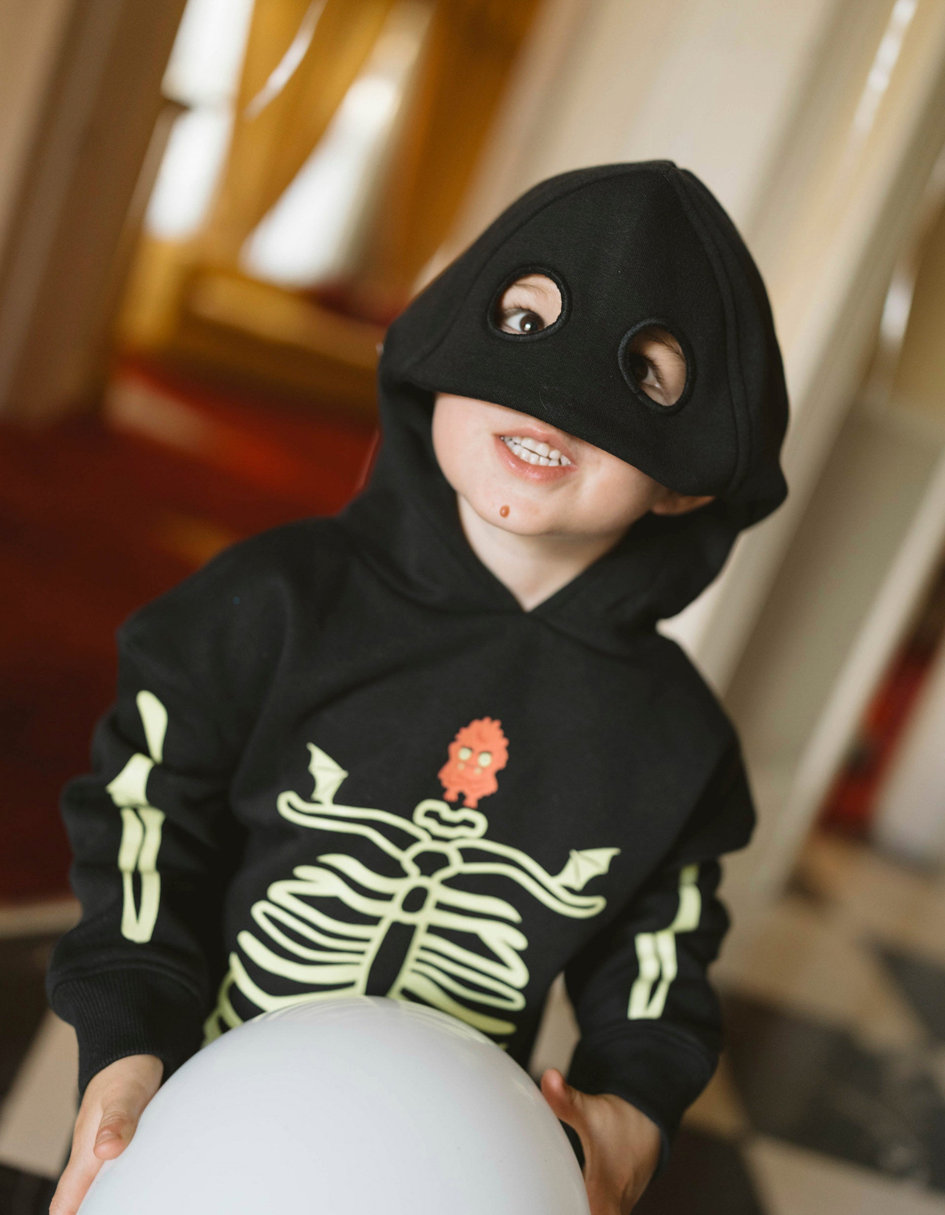 Brushed hoodie with glow-in-the-dark print for boys, black