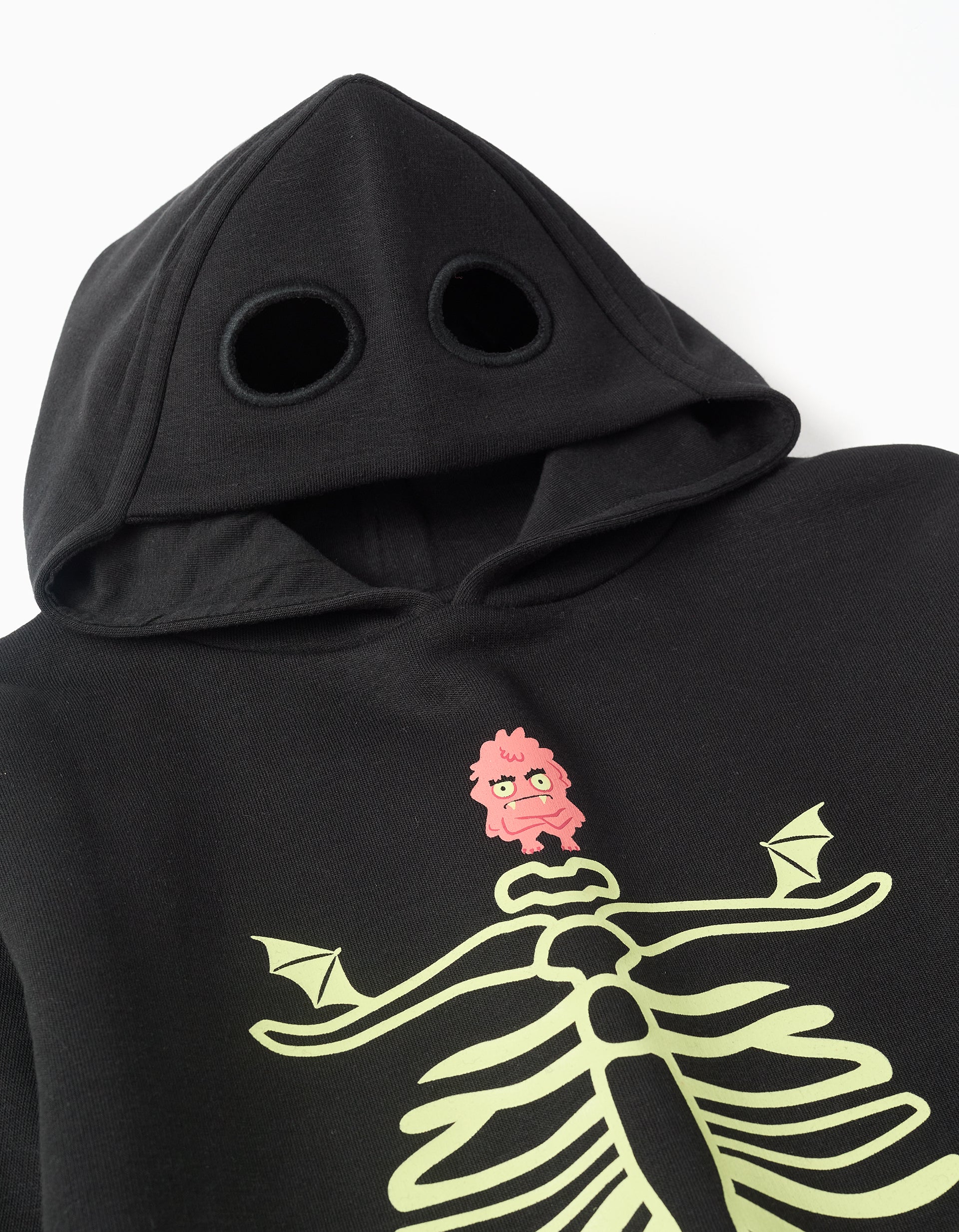 Brushed hoodie with glow-in-the-dark print for boys, black