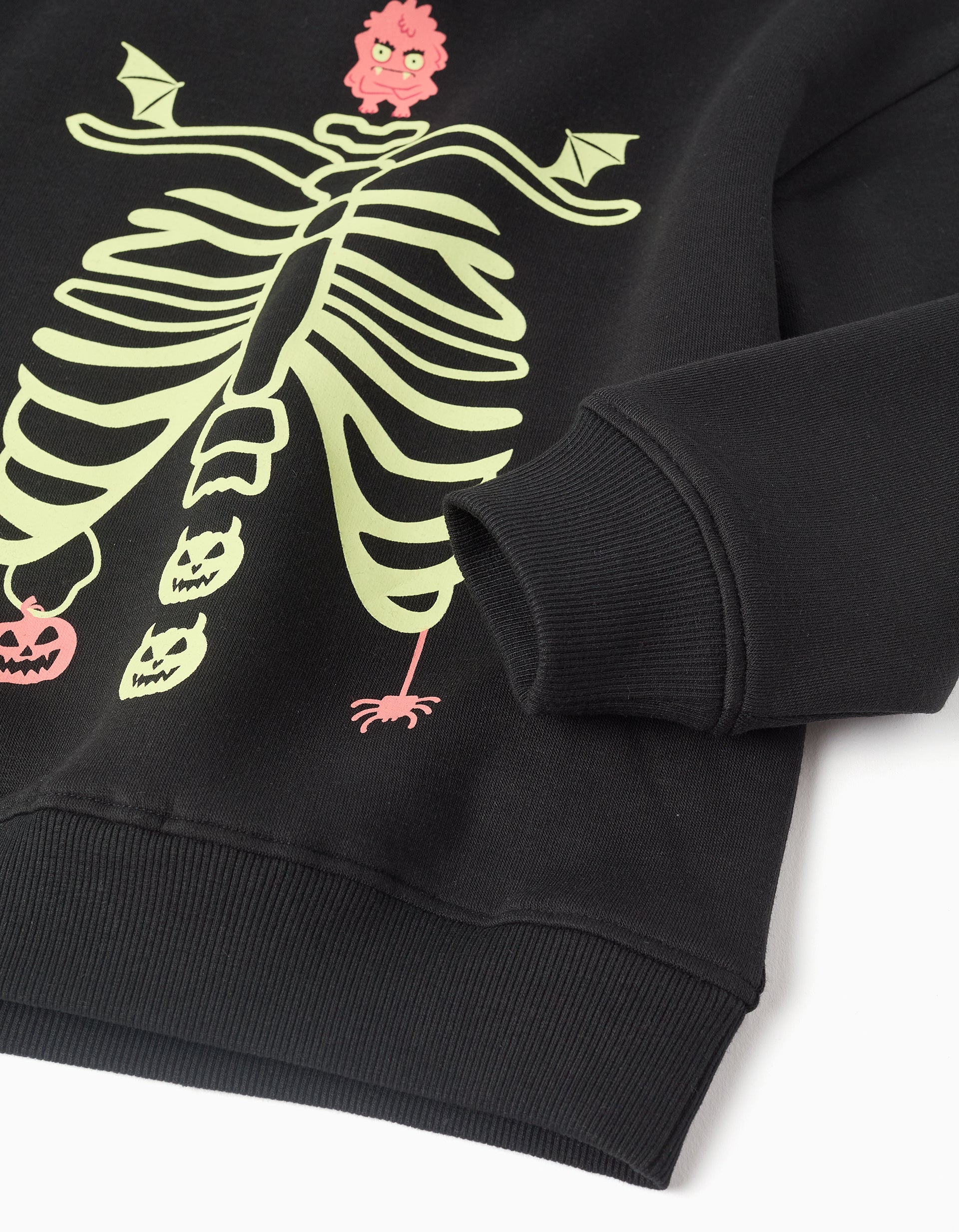 Brushed hoodie with glow-in-the-dark print for boys, black