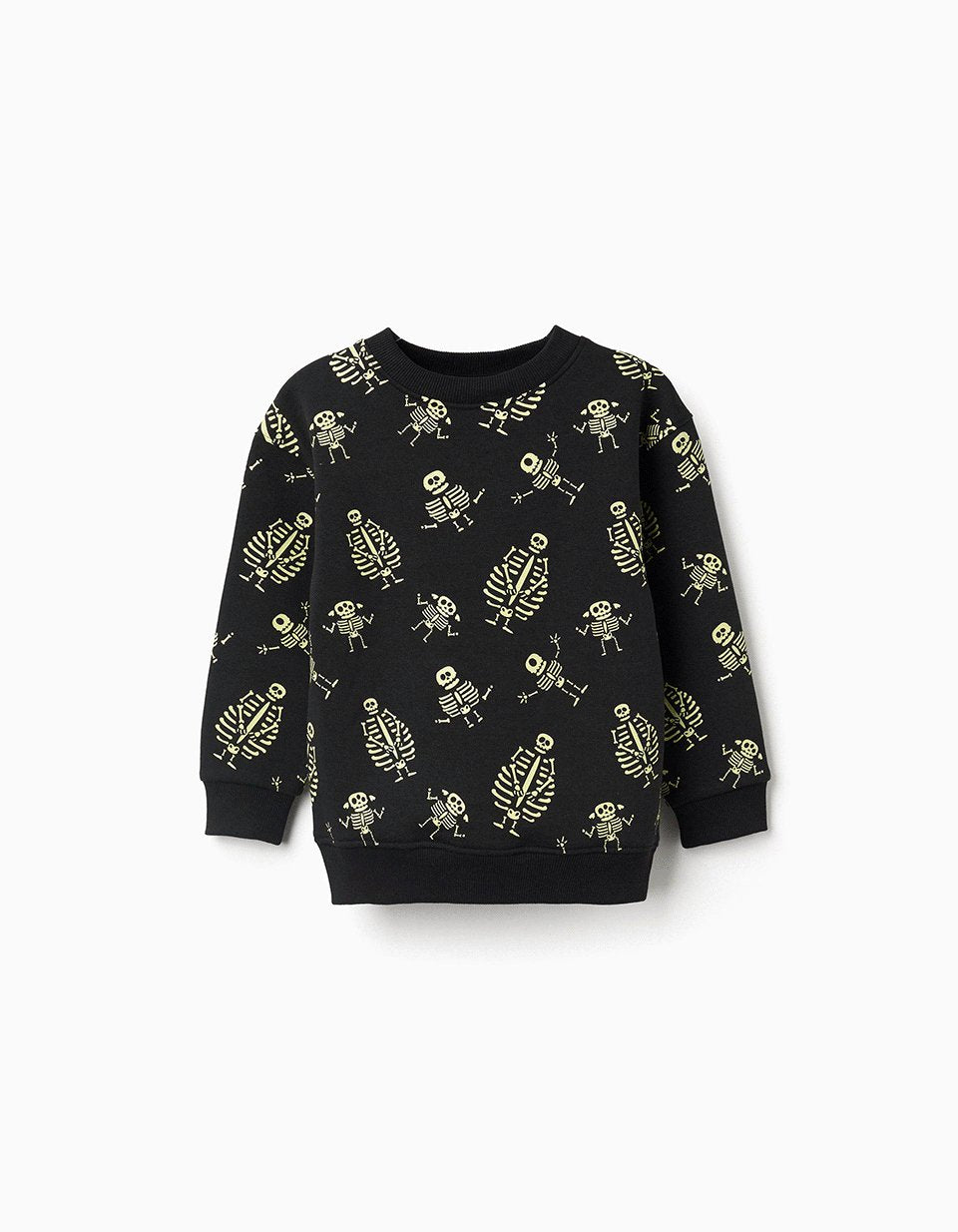 Brushed sweatshirt with glow-in-the-dark motif for boys, black