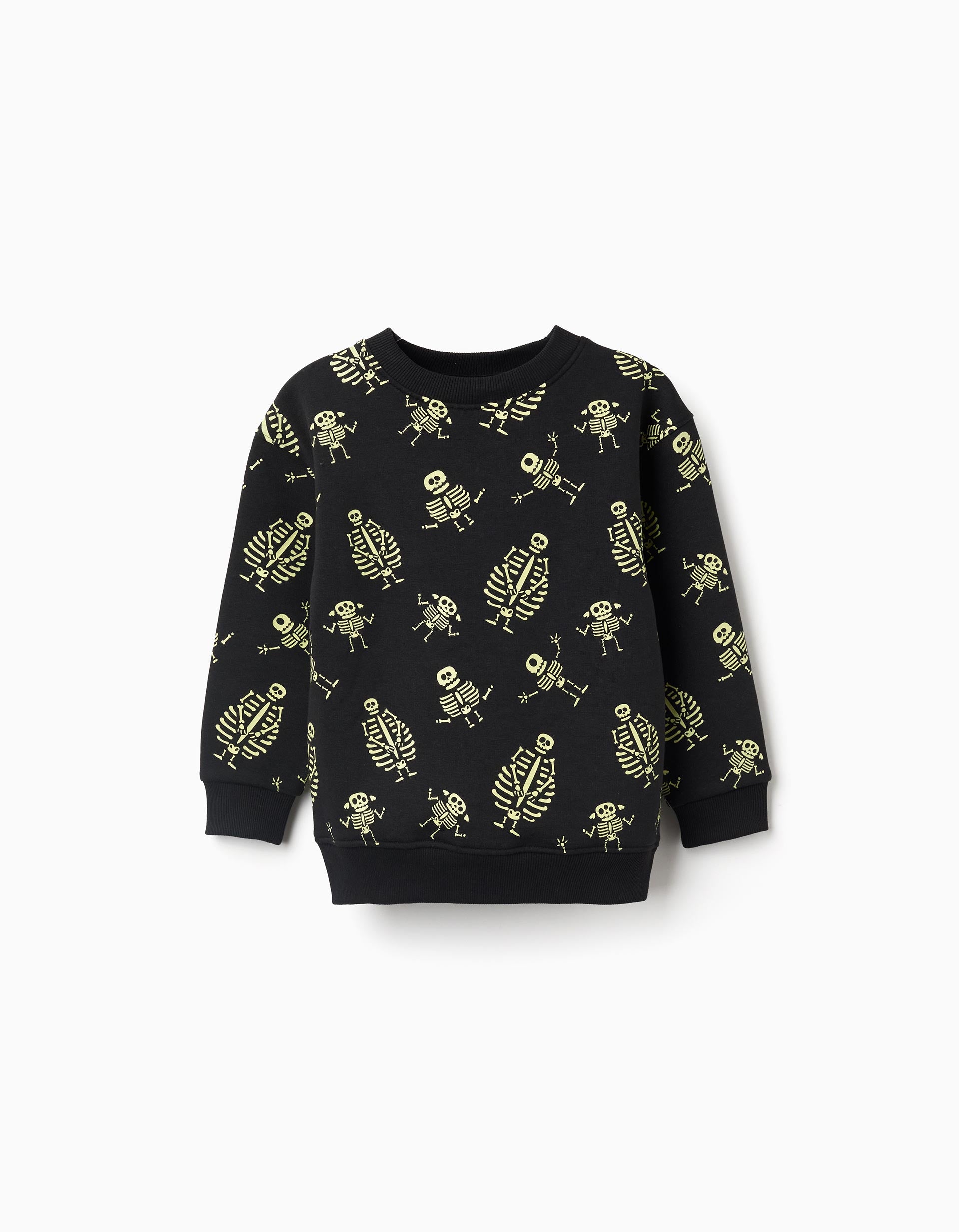 Brushed sweatshirt with glow-in-the-dark motif for boys, black