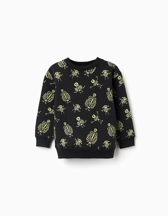 Sweat cardada com motivo que brilha no escuro para menino, preto