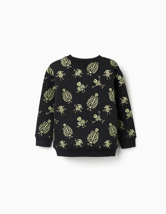 Sweat cardada com motivo que brilha no escuro para menino, preto