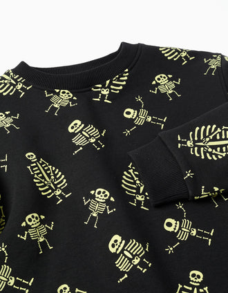 Sweat cardada com motivo que brilha no escuro para menino, preto