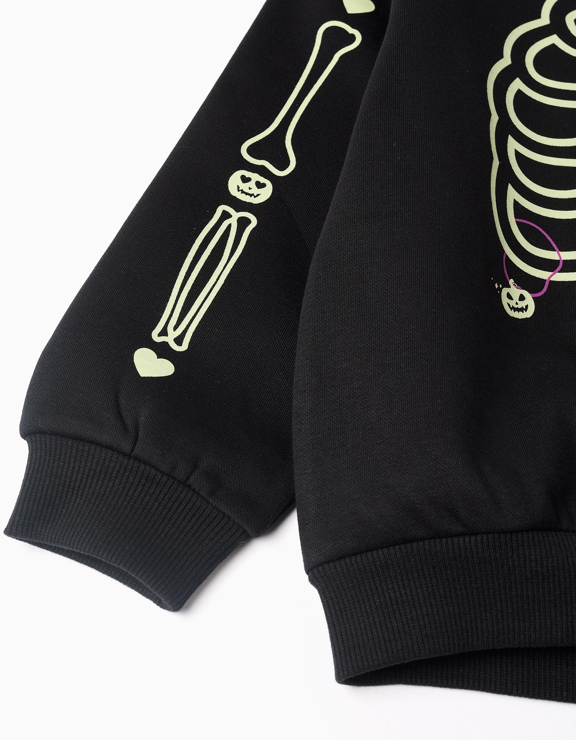 Brushed sweatshirt with glow-in-the-dark print for girls, black