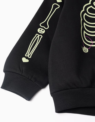 Sudadera perchada con estampado que brilla en la oscuridad para niña, negro
