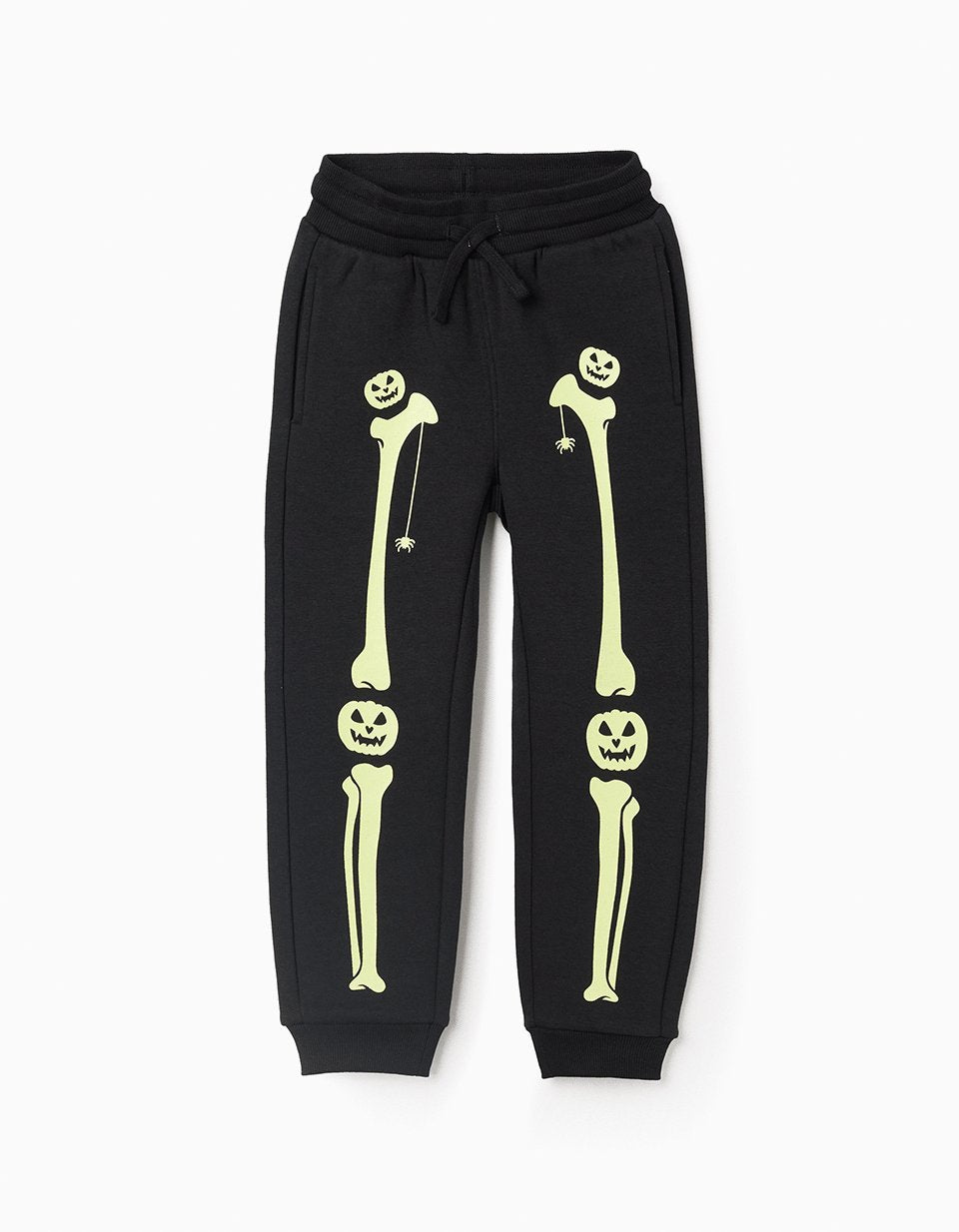 Brushed joggers with glow-in-the-dark print for boys, black
