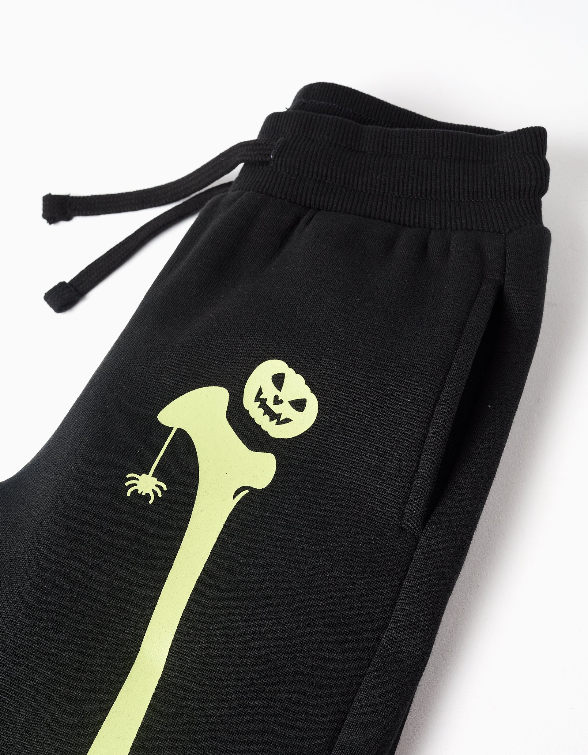 Brushed joggers with glow-in-the-dark print for boys, black