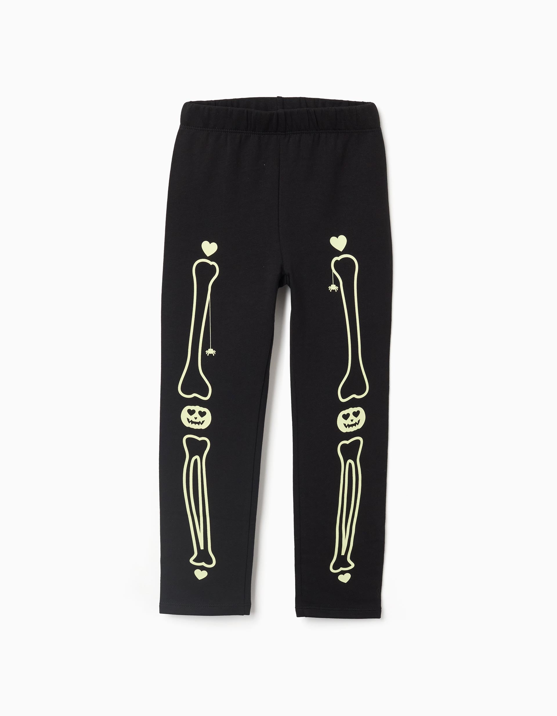 Brushed leggings with glow-in-the-dark print for girls, black