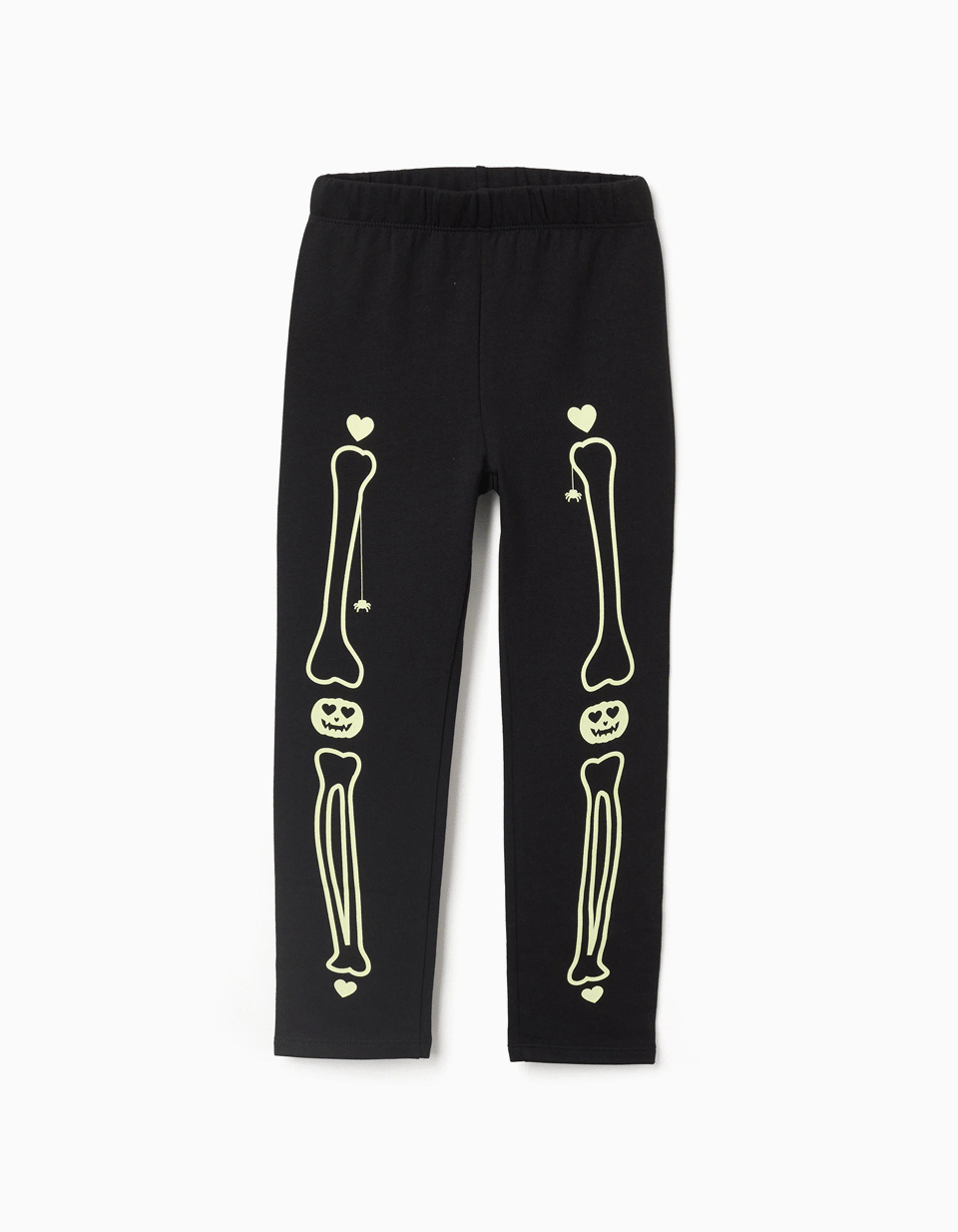 Brushed leggings with glow-in-the-dark print for girls, black