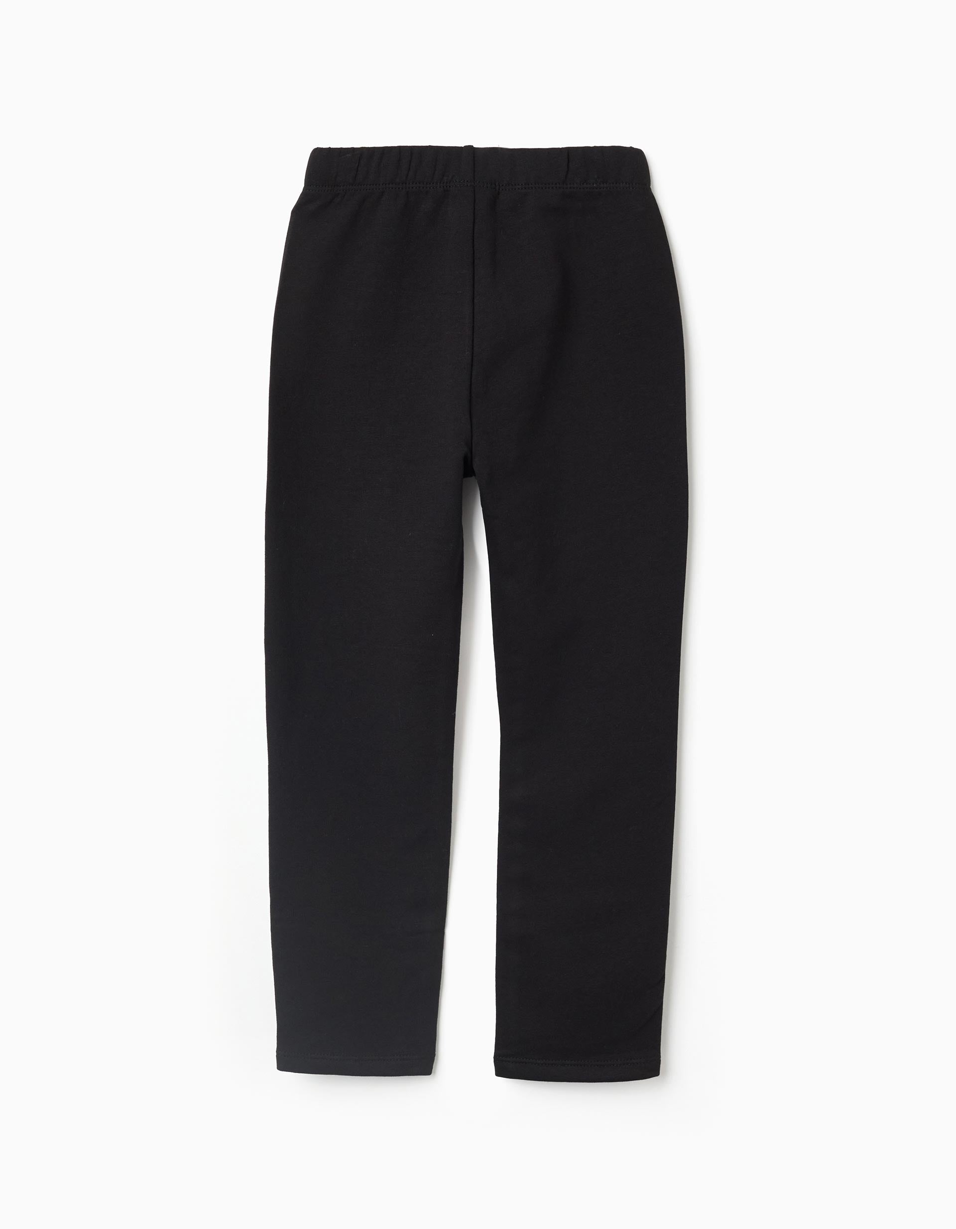 Brushed leggings with glow-in-the-dark print for girls, black