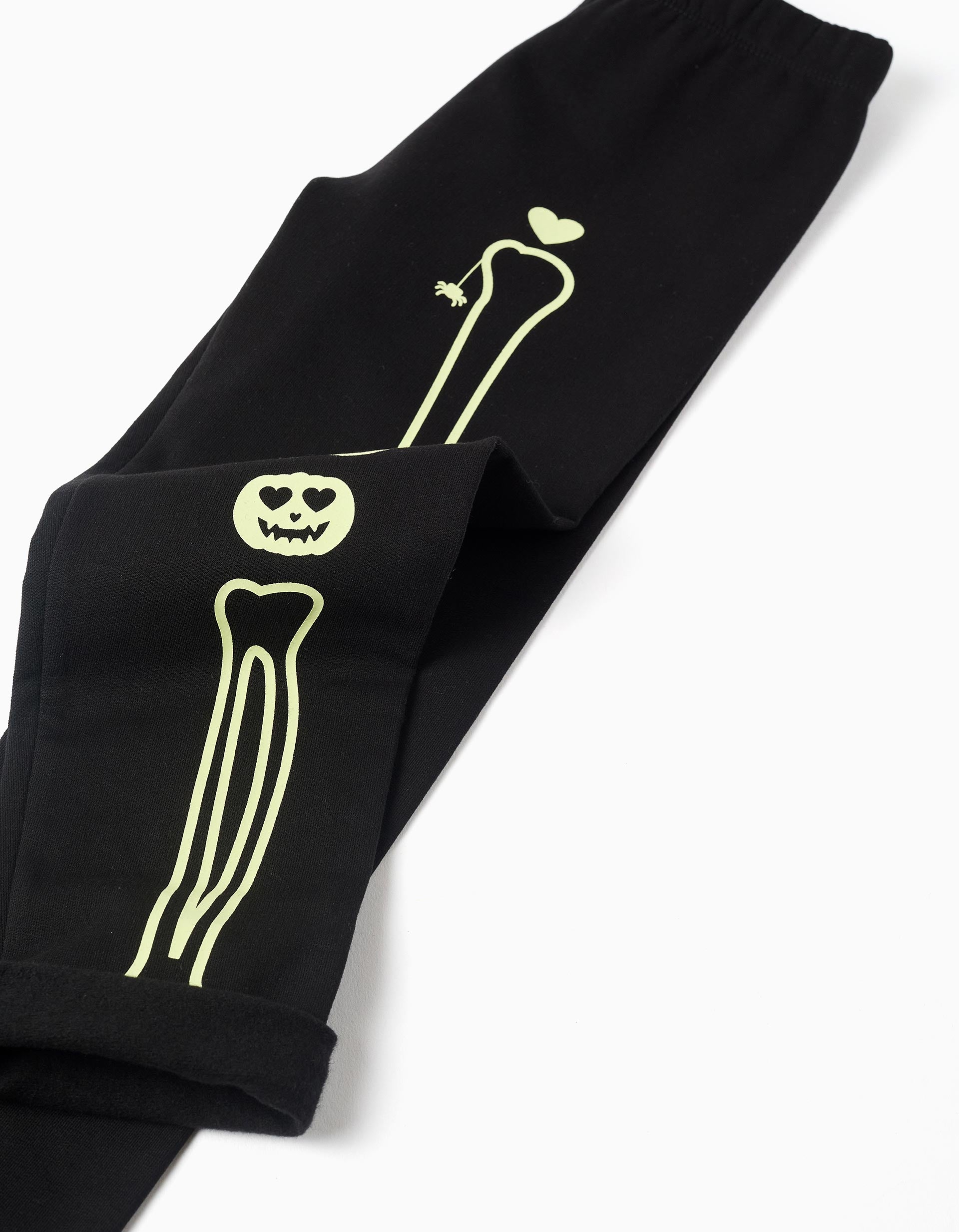 Brushed leggings with glow-in-the-dark print for girls, black