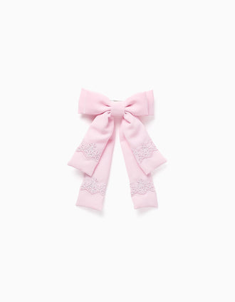 Horquilla para el Pelo con Lazo y Bordado para Bebé y Niña, Rosa