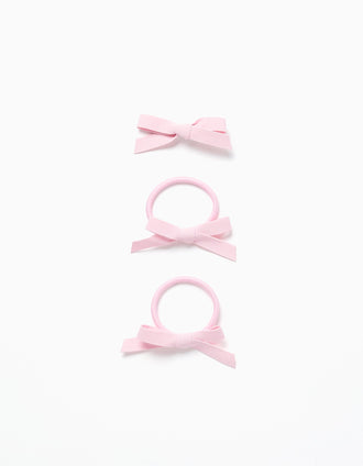 Pack Horquilla + 2 Gomas de Pelo con Lazo para Bebé y Niña, Rosa