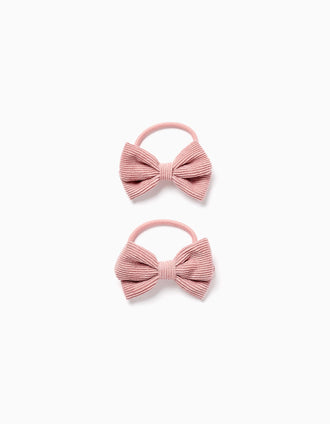 Pack de 2 Gomas de Pelo con Lazo de Pana para Niña, Rosa