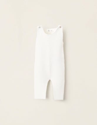 Macacão de Malha  com Detalhe Entrançado para Recém-Nascida, Branco