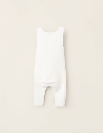 Macacão de Malha  com Detalhe Entrançado para Recém-Nascida, Branco
