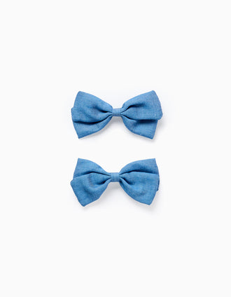 Lote de 2 Pinzas Hais con Lazos Vaqueros para Bebés y Niñas, Azul