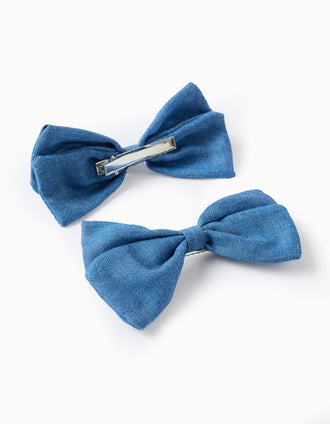 Lote de 2 Pinzas Hais con Lazos Vaqueros para Bebés y Niñas, Azul