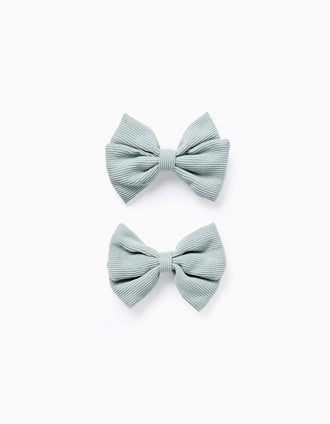 Lote de 2 Pinzas para El Pelo con Lazos de Pana para Bebés y Niñas, Verde Agua