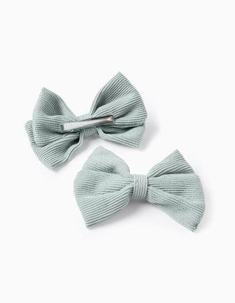 Lote de 2 Pinzas para El Pelo con Lazos de Pana para Bebés y Niñas, Verde Agua