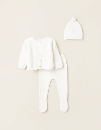 Conjunto de Malha 3 Peças para Recém-Nascido, Branco