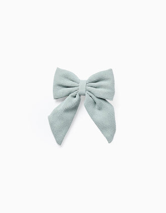 Hair Slide with Corduroy Bow for Babies and Girls, Aqua Green