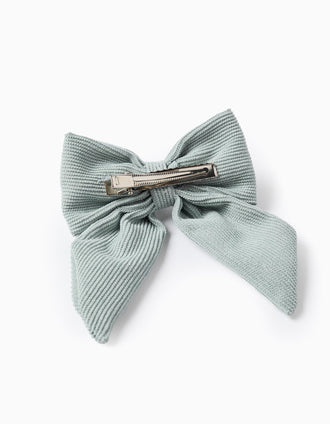 Hair Slide with Corduroy Bow for Babies and Girls, Aqua Green