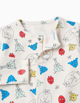 Babygrow sem Pés de Algodão para Bebé 'Monstros das Emoções', Bege