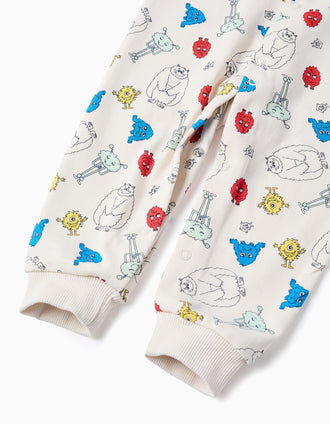 Babygrow sem Pés de Algodão para Bebé 'Monstros das Emoções', Bege