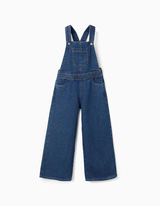 Jardineiras de Ganga em Algodão para Menina 'Wide Leg', Azul