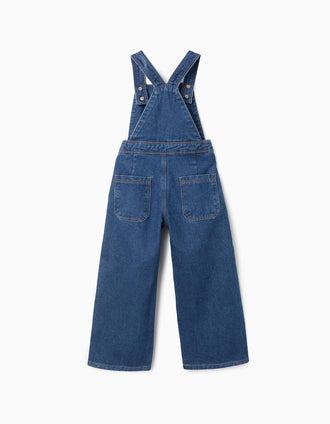 Jardineiras de Ganga em Algodão para Menina 'Wide Leg', Azul