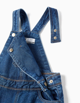 Jardineiras de Ganga em Algodão para Menina 'Wide Leg', Azul