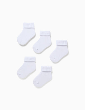 Pack 5 Pares de Calcetines Cortos con Vuelta para Bebé, Blanco