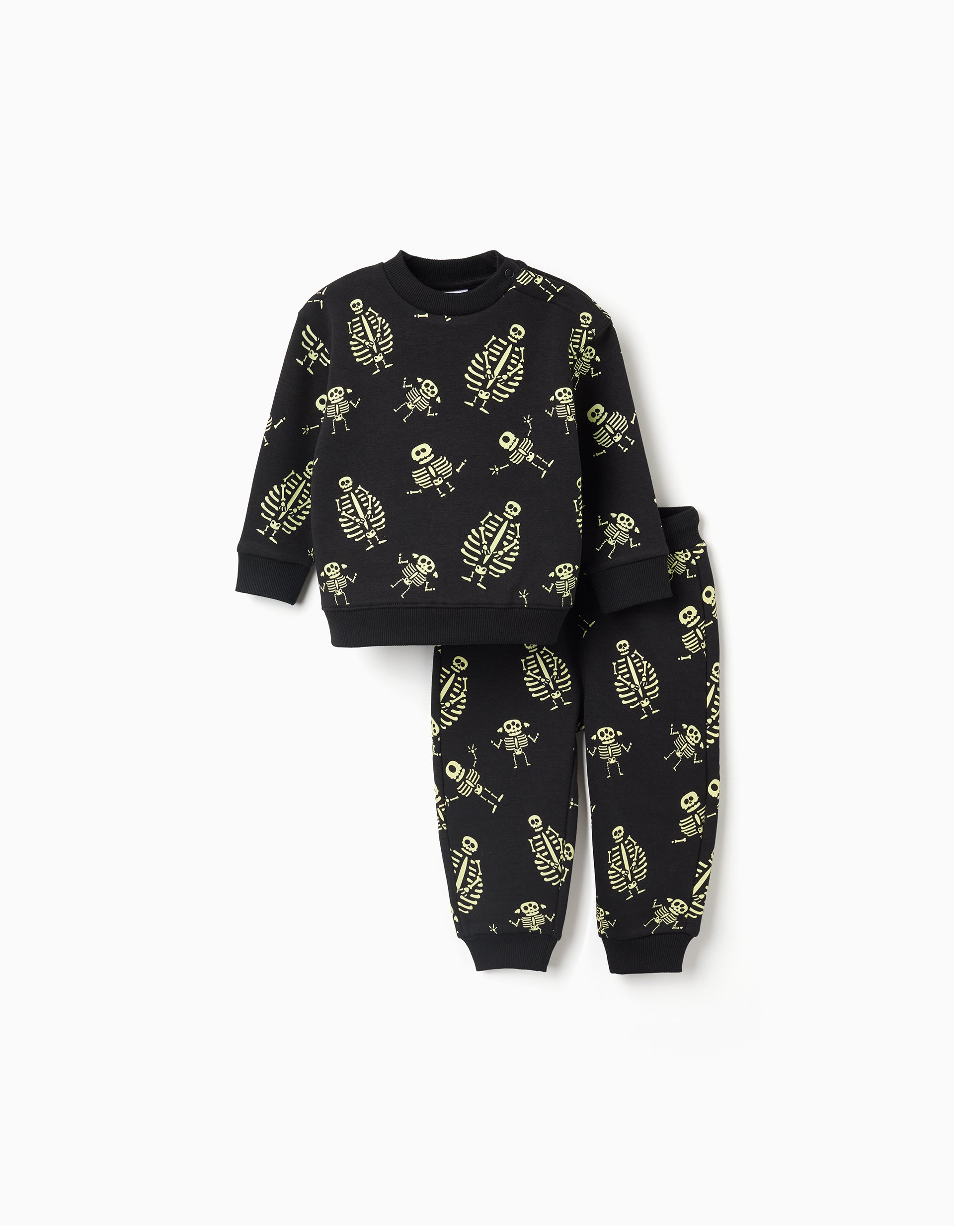 Brushed sweat + joggers with glow-in-the-dark motif for baby boys, black