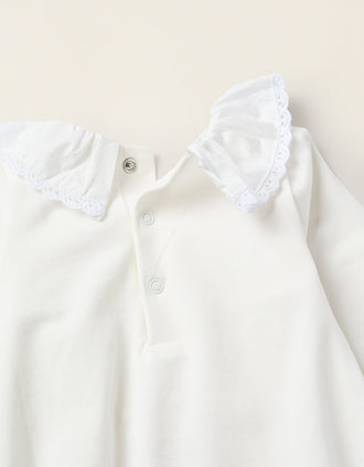 Bodysuit with Ruffles and Crochet for Newborn Girls, White