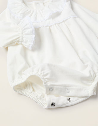 Bodysuit with Ruffles and Crochet for Newborn Girls, White