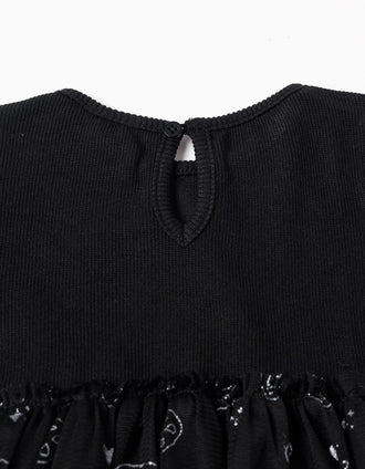 Dual-fabric dress with glittering pumpkin motif for baby girls, black