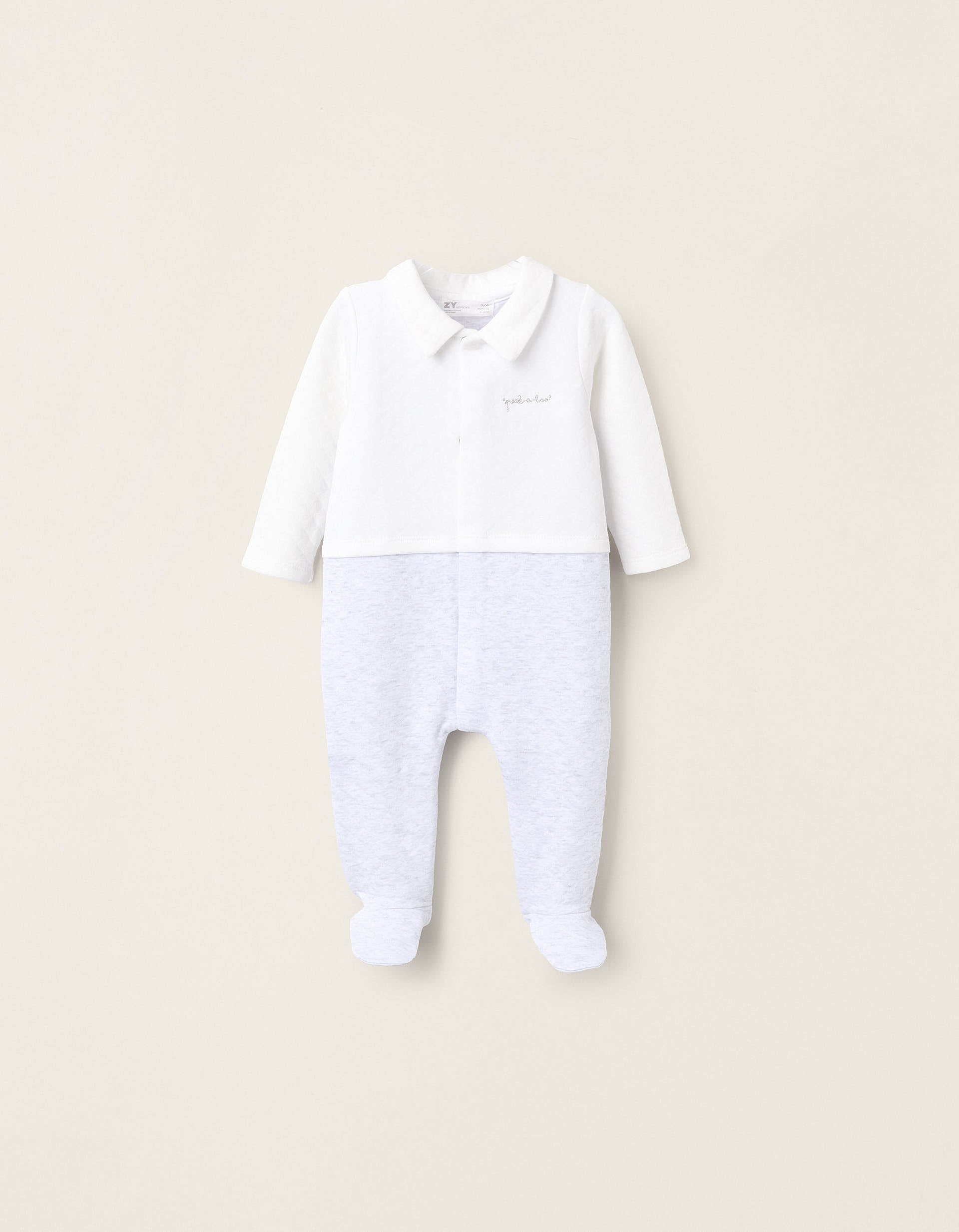 Sleepsuit with Texture for Newborns 'Peek-a-Boo', White/Grey