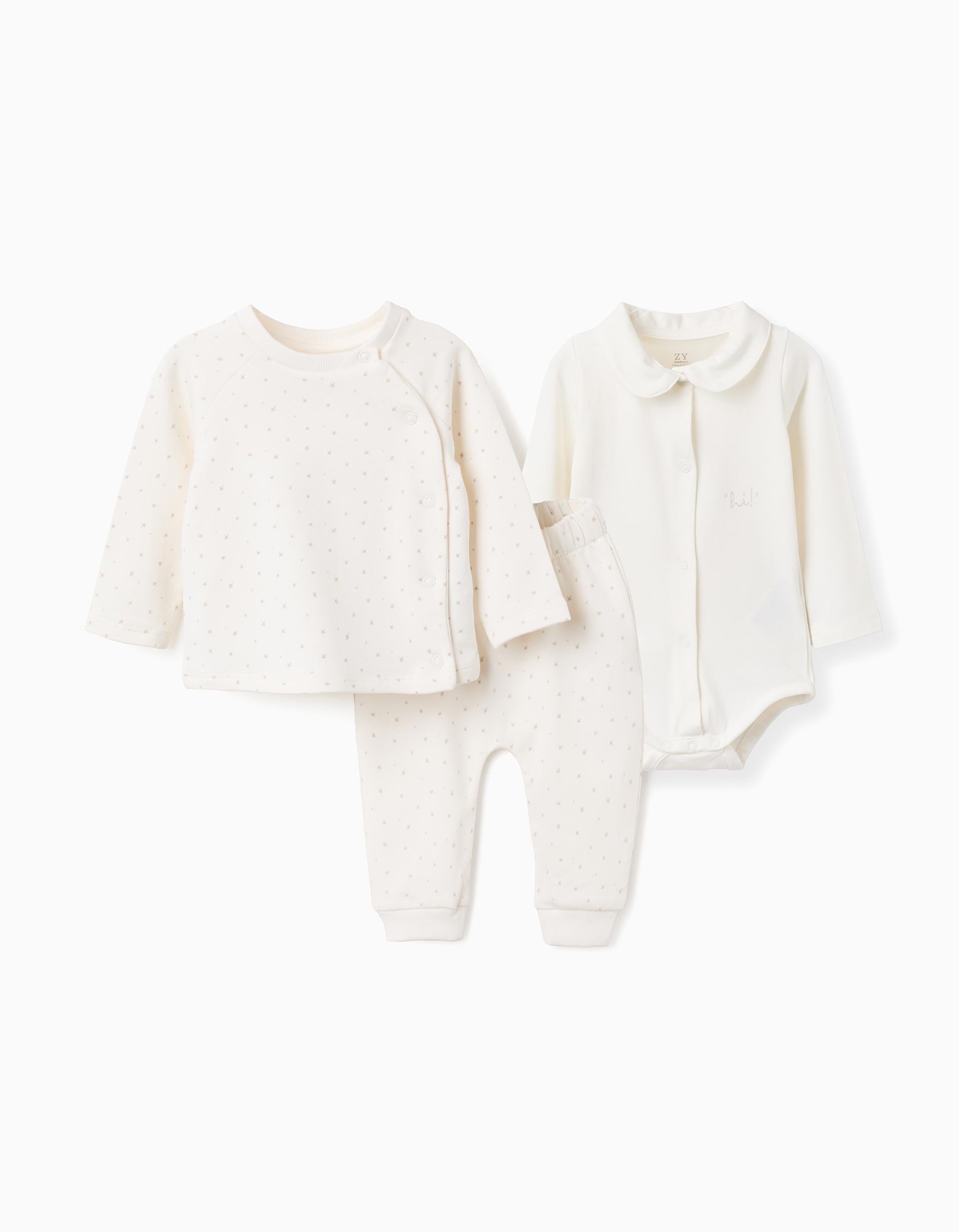 Conjunto perchado con motivo de estrellas para recién nacidos, blanco